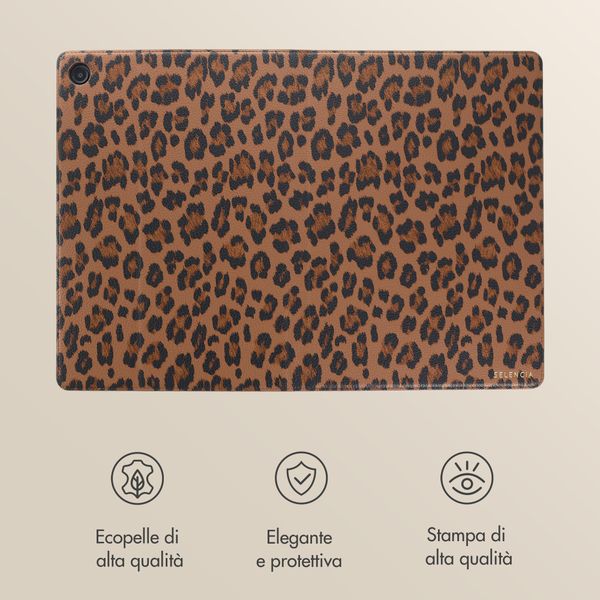 Selencia Libreria Sabi con stampa leopardata Samsung Galaxy Tab A11 Plus - Mocha Brown