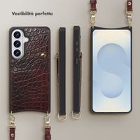 Selencia Cover per telefono Nova Croco con cordino e portacarte Samsung Galaxy S26 - Choco Brown