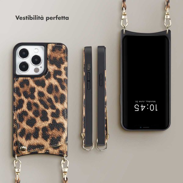 Selencia Cover per telefono Nova con cordino e portacarte Apple iPhone 13 Pro - Leopard