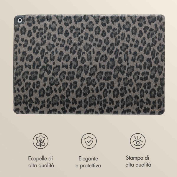 Selencia Libreria Sabi con stampa leopardata Apple iPad 9 (2021) 10.2 pollici / iPad 8 (2020) 10.2 pollici / iPad 7 (2019) 10.2 pollici - Midnight Black