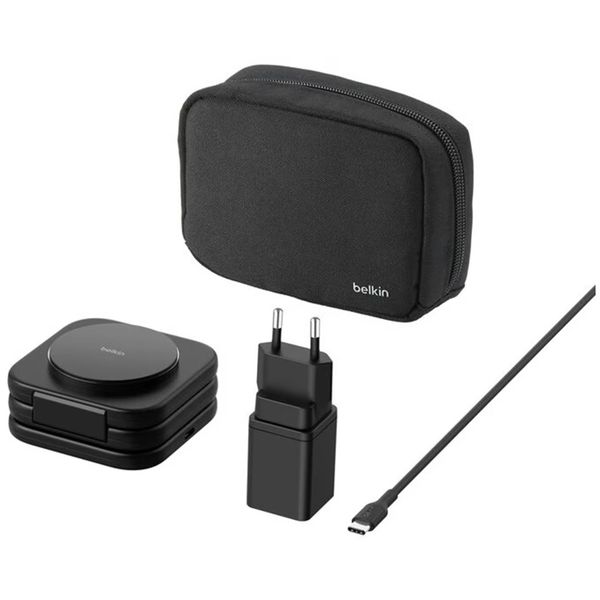 Belkin Stazione di ricarica da viaggio magnetica wireless 3 in 1 con Qi2 da 15 W - Nera
