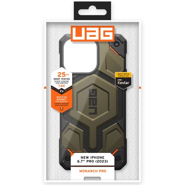 UAG Cover Posteriore Monarch Pro Apple iPhone 15 Pro Max - Kevlar Element Green