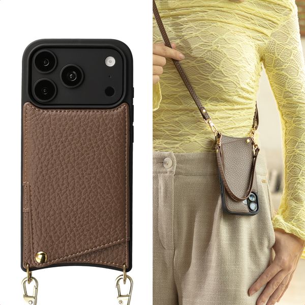 Selencia Cover per telefono Nova con cordino e portacarte Apple iPhone 18 Pro Max / 17 Pro Max - Mocha Brown
