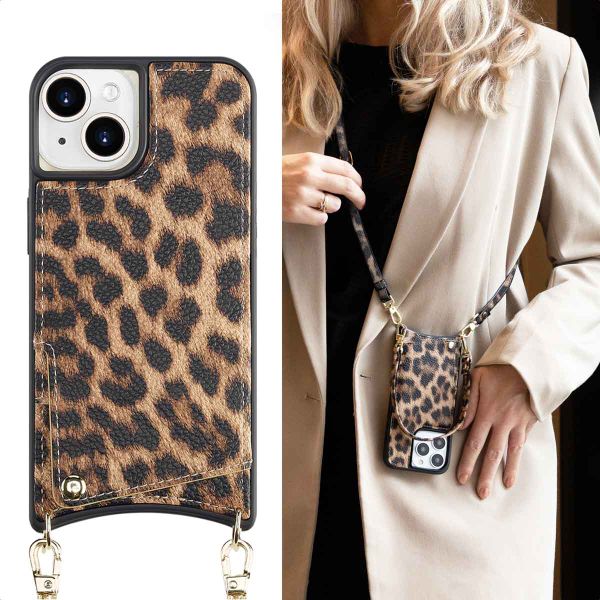 Selencia Cover per telefono Nova con cordino e portacarte Apple iPhone 15 - Leopard