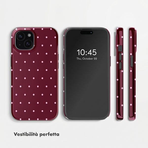 Selencia Cover posteriore Vivid con MagSafe Apple iPhone 15 - Happy Dots Burgundy