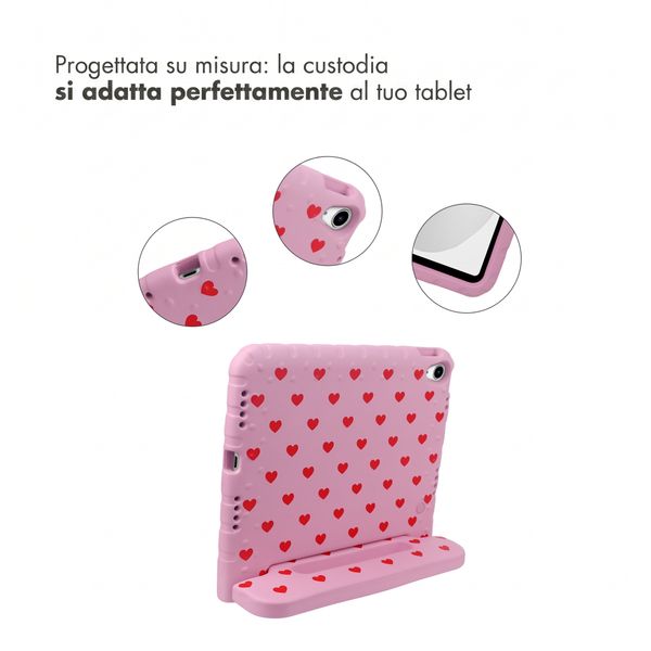 imoshion Cover Posteriore Kidsproof Design con maniglia Apple iPad 11 (2025) 11 pollici A16 / iPad 10 (2022) 10.9 pollici - Cuori rossi