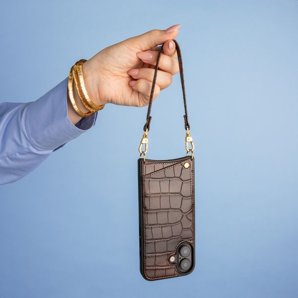 Selencia Cover per telefono Nova Croco con cordino e portacarte Apple iPhone 14 / 13 - Choco Brown