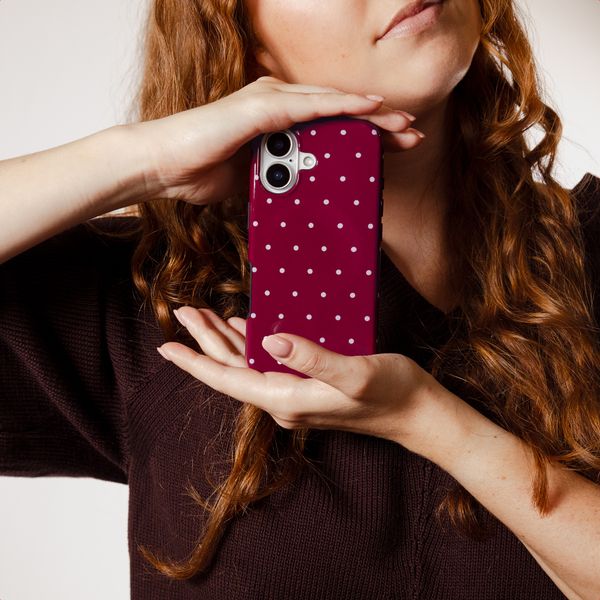 Selencia Cover posteriore Vivid con MagSafe Apple iPhone 15 - Happy Dots Burgundy