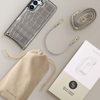 Selencia Cover per telefono Nova Croco con cordino e portacarte Samsung Galaxy S25 - Argento