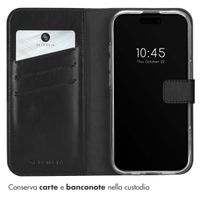 Selencia Cover a libro in vera pelle Apple iPhone 16 - Nero