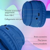imoshion Cuffie wireless per bambini LED Light Cat Ear - Limitatore di decibel - Con cavo AUX - Cobalt Blue