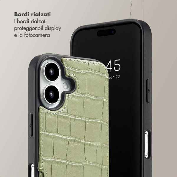 Selencia Cover per telefono Nova Croco con cordino e portacarte Apple iPhone 16 - Sage Green