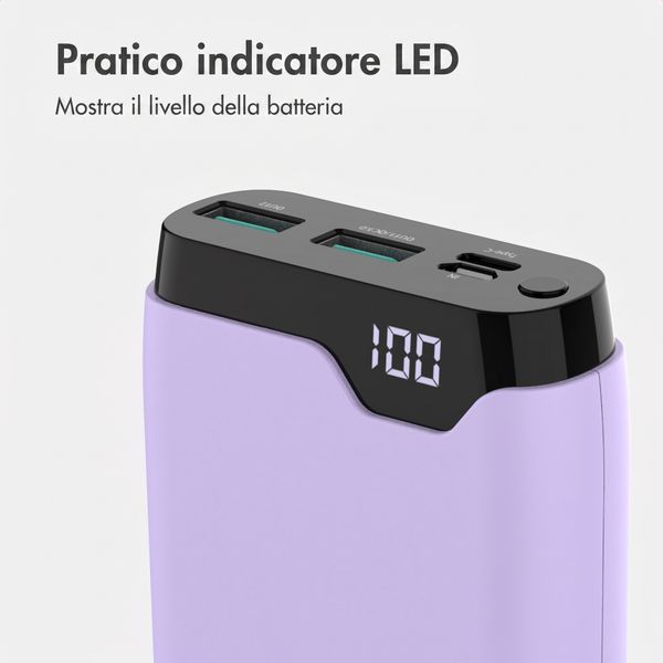 imoshion Powerbank da 20.000 mAh - Caricabatterie rapido da 22,5 W - USB-C / USB-A - Lilla