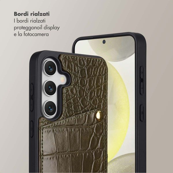 Selencia Cover per telefono Nova Croco con cordino e portacarte Samsung Galaxy S25 / S24 - Dark Olive