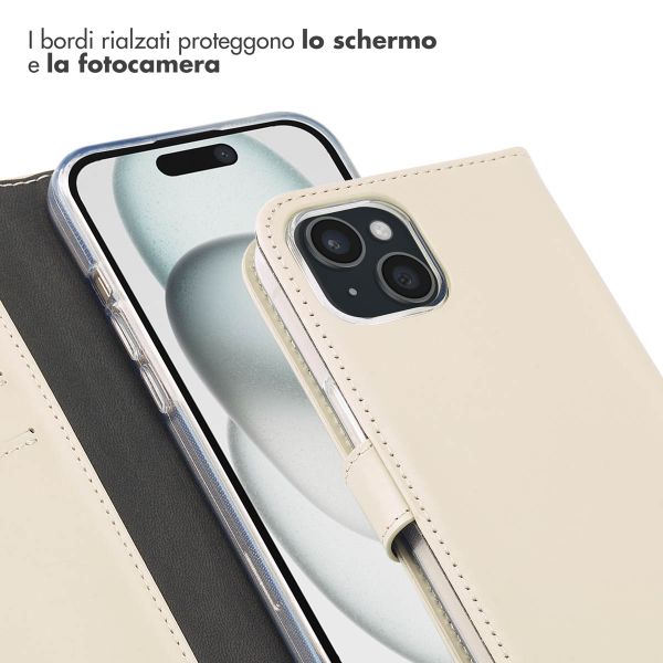 Selencia Cover a libro in vera pelle Apple iPhone 15 - Greige