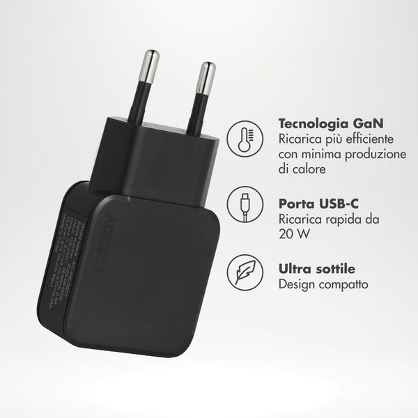 Accezz Caricabatterie GaN Ultra Slim - USB-C - 20 W - Nero
