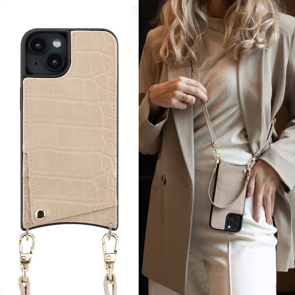 Selencia Cover per telefono Nova Croco con cordino e portacarte Apple iPhone 14 / 13 - Beige