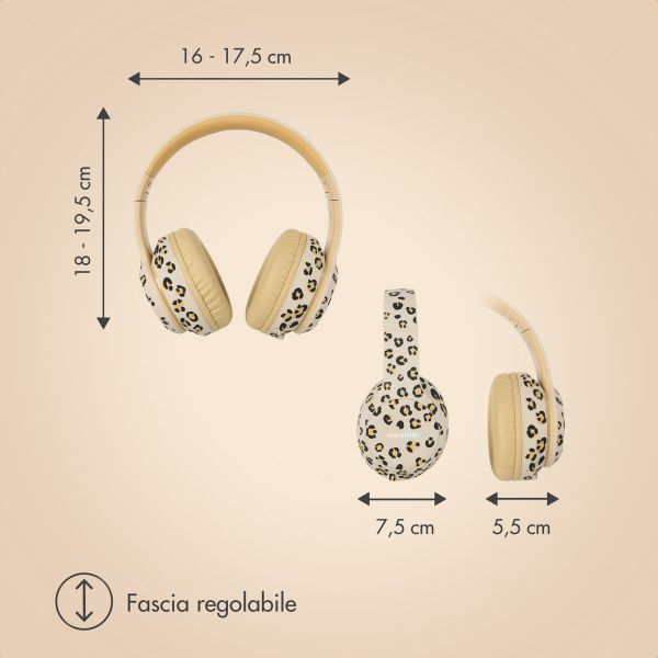 imoshion Special Edition - Cuffie wireless per bambini LED Light - Limitatore di Decibel - con cavo AUX - Leopardo