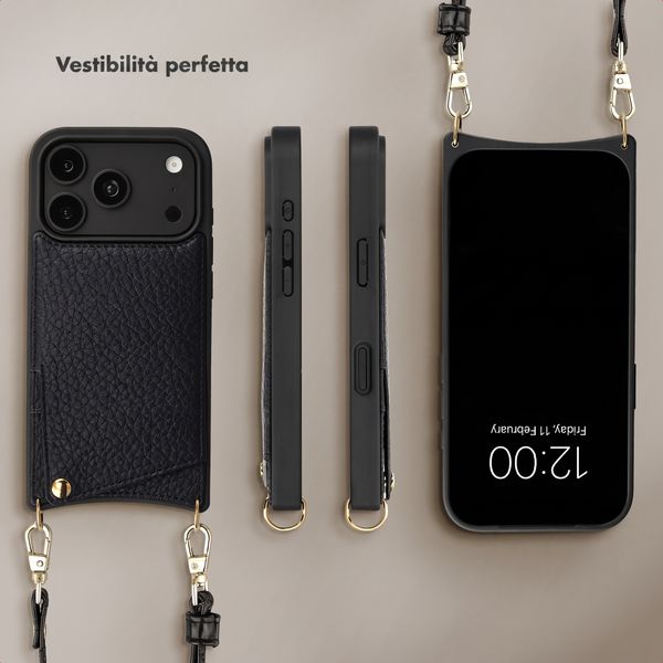 Selencia Cover per telefono Nova con cordino e portacarte Apple iPhone 18 Pro Max / 17 Pro Max - Nero