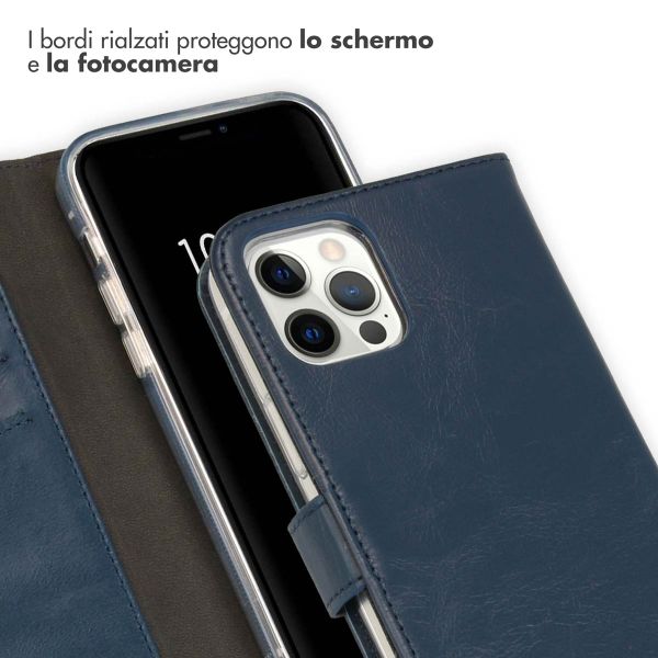 Selencia Cover a libro in vera pelle Apple iPhone 12 (Pro) - Blu