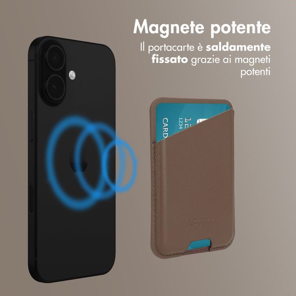 Accezz Portacarte in pelle magnetico - Compatibile con Apple Find My - Coffee Brown