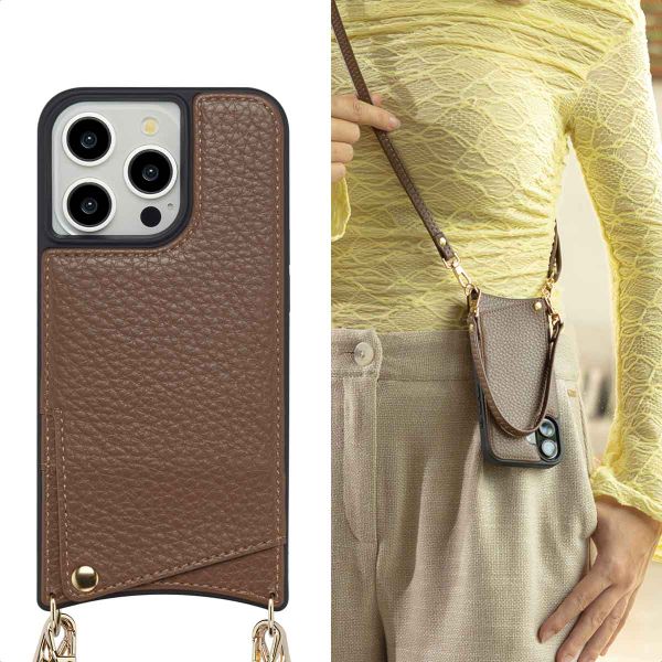 Selencia Cover per telefono Nova con cordino e portacarte Apple iPhone 14 Pro - Mocha Brown