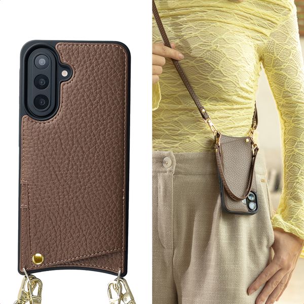 Selencia Cover per telefono Nova con cordino e portacarte Samsung Galaxy A57 (5G) - Mocha Brown