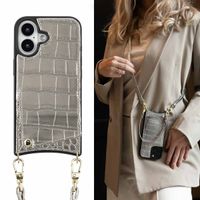 Selencia Cover per telefono Nova Croco con cordino e portacarte Apple iPhone 16 - Argento