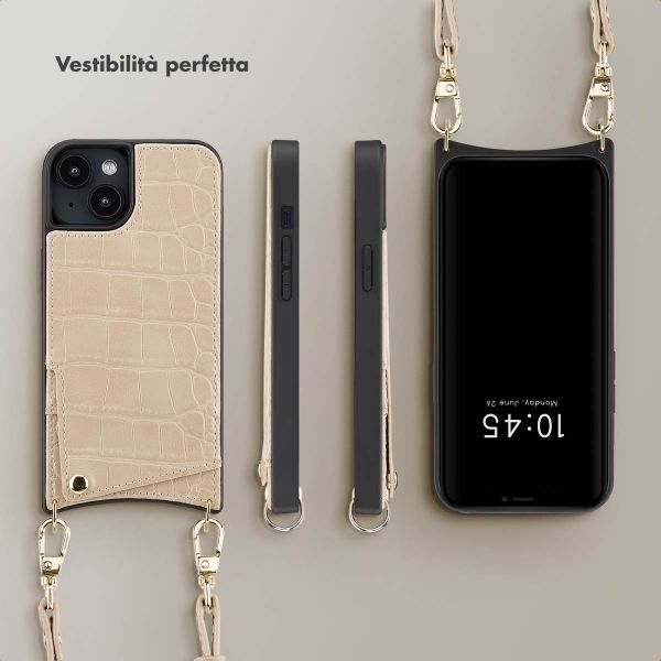 Selencia Cover per telefono Nova Croco con cordino e portacarte Apple iPhone 14 / 13 - Beige