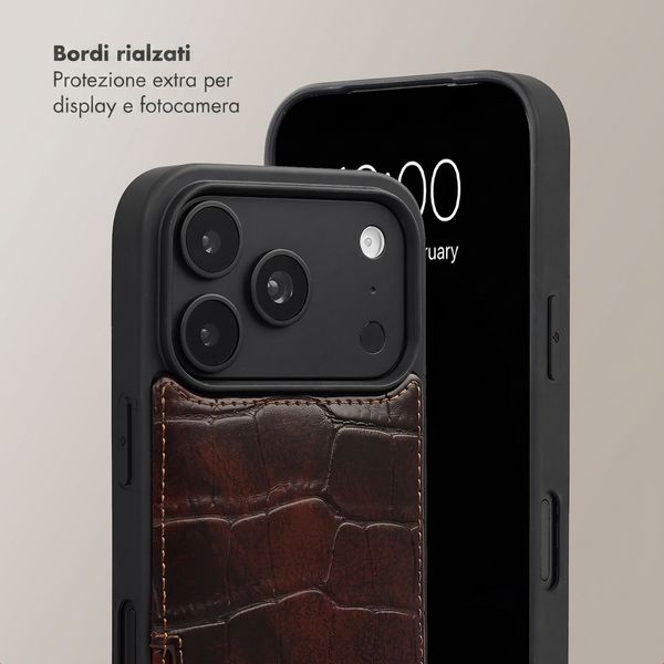 Selencia Cover per telefono Nova Croco con cordino e portacarte Apple iPhone 18 Pro Max / 17 Pro Max - Choco Brown