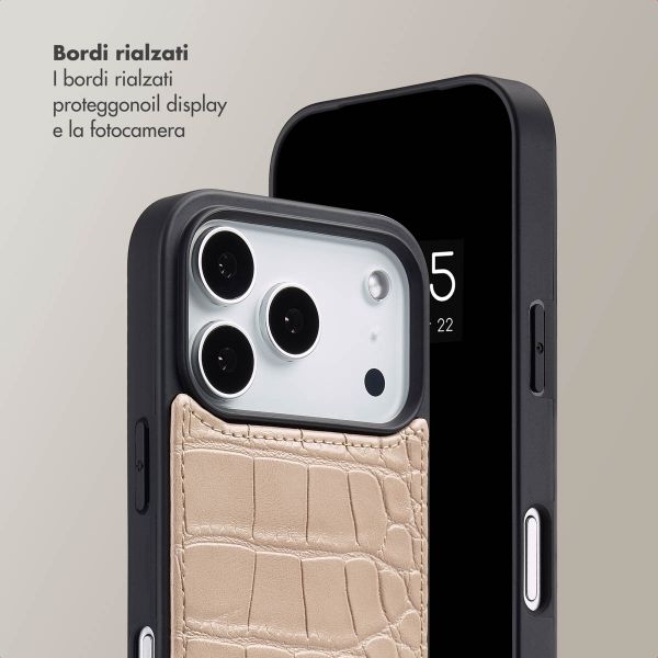 Selencia Cover per telefono Nova Croco con cordino e portacarte Apple iPhone 17 Pro - Beige