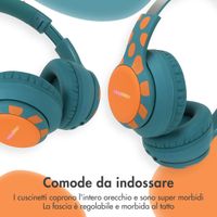 imoshion Cuffie Bluetooth Kids Dino - Cuffie per bambini con limitatore di decibel - Cuffie wireless + cavo AUX - Petrol Green / Orange