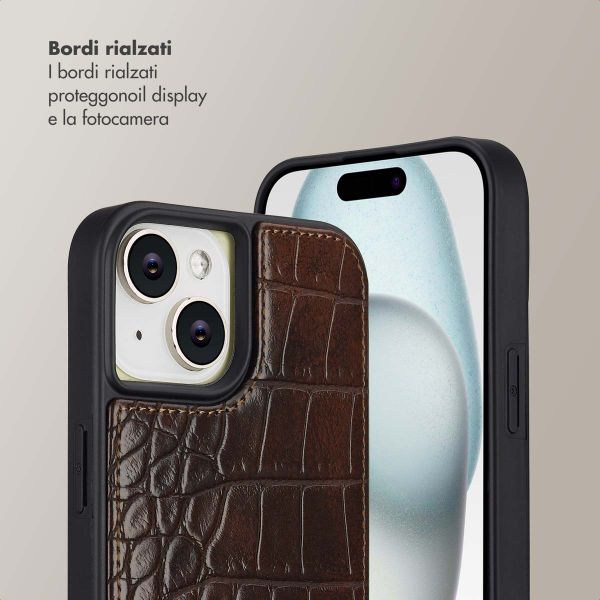 Selencia Cover per telefono Nova Croco con cordino e portacarte Apple iPhone 15 - Choco Brown