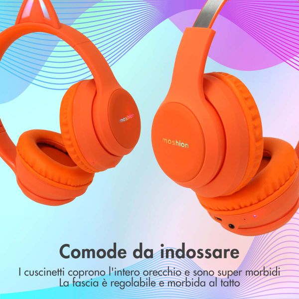 imoshion Cuffie wireless per bambini LED Light Cat Ear - Limitatore di decibel - Con cavo AUX - Arancione