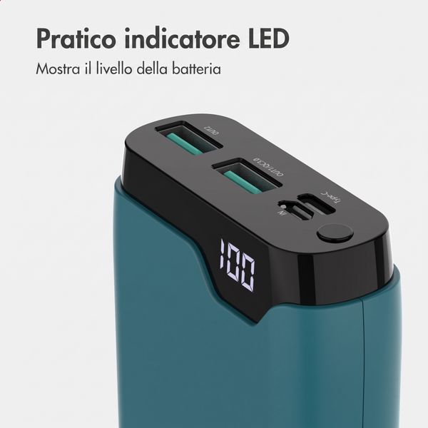 imoshion Powerbank da 20.000 mAh - Caricabatterie rapido da 22,5 W - USB-C / USB-A - Petrol Green