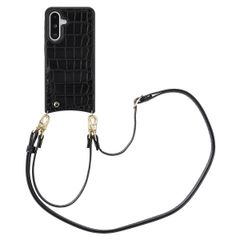 Selencia Cover per telefono Nova Croco con cordino e portacarte Samsung Galaxy A36 / A56 - Nero
