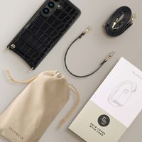 Selencia Cover per telefono Nova Croco con cordino e portacarte Samsung Galaxy S24 - Nero