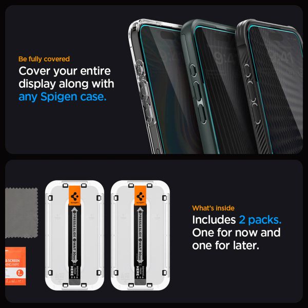 Spigen Vetro temperato privacy GLAStR EZ Fit + Applicatore - confezione da 2 Apple iPhone 15 Pro Max