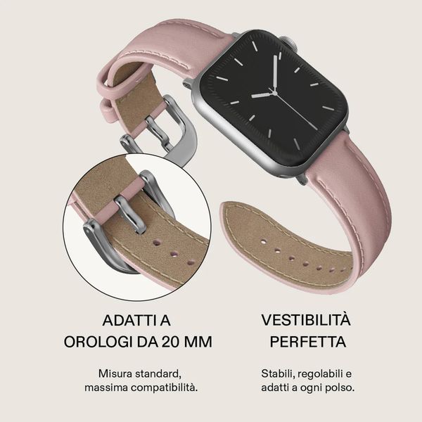 Burga Cinturino in vera pelle  - Apple Watch | 44/45/46/49 mm / Attacco universale 20 mm - Pillow Talk / Silver