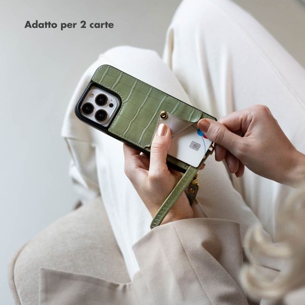 Selencia Cover per telefono Nova Croco con cordino e portacarte Apple iPhone 15 - Sage Green