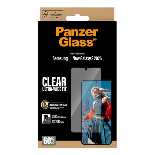 PanzerGlass Vetro temperato antibatterico ultra-largo con applicatore Samsung Galaxy S26