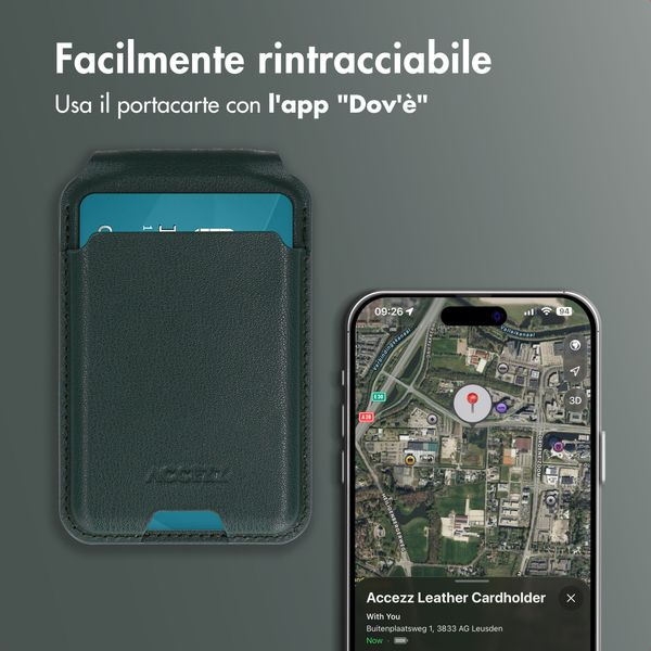 Accezz Portafoglio in pelle magnetico con supporto - Compatibile con Apple Find My - Cedar Green