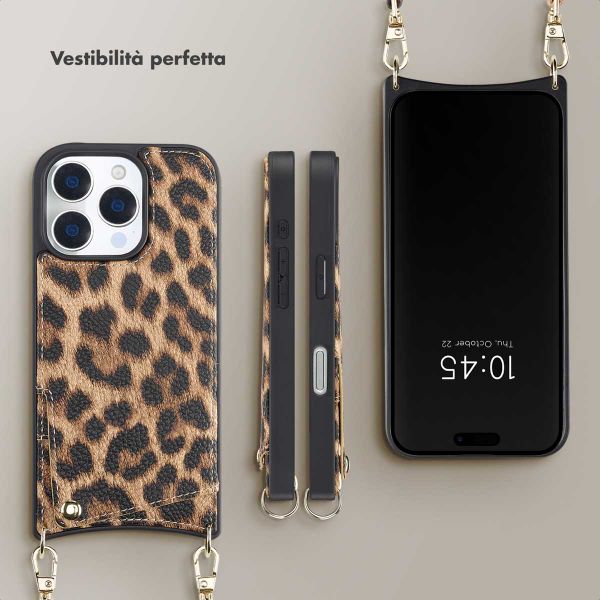 Selencia Cover per telefono Nova con cordino e portacarte Apple iPhone 16 Pro - Leopard