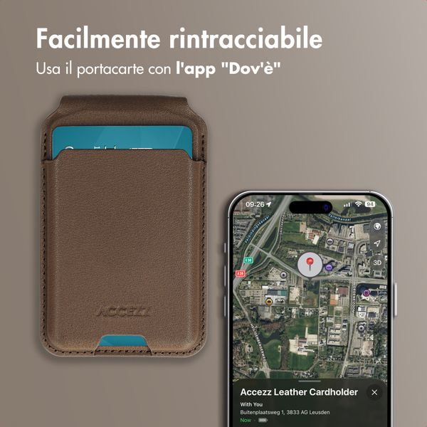 Accezz Portafoglio in pelle magnetico con supporto - Compatibile con Apple Find My - Coffee Brown