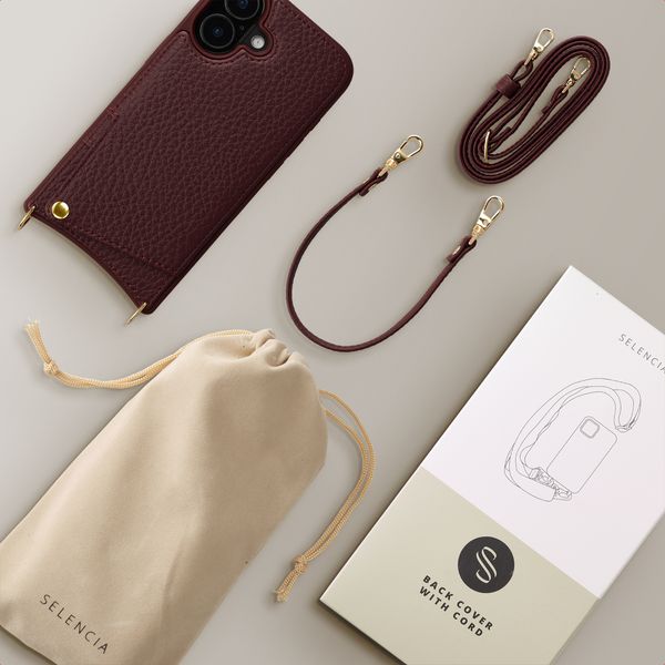 Selencia Cover per telefono Nova con cordino e portacarte Apple iPhone 16 - Bold Burgundy