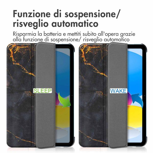 imoshion Cover Trifold Design Apple iPad 11 (2025) 11 pollici A16 / iPad 10 (2022) 10.9 pollici - Black Marble