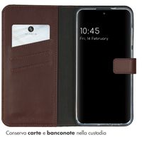 Selencia Cover a libro in vera pelle Samsung Galaxy S24 Plus - Marrone scuro