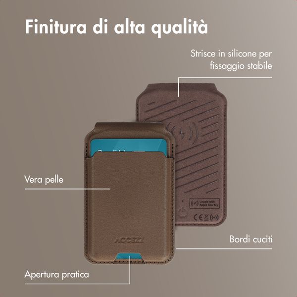 Accezz Portafoglio in pelle magnetico con supporto - Compatibile con Apple Find My - Coffee Brown