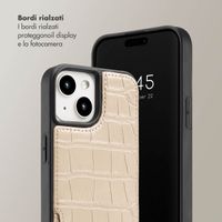 Selencia Cover per telefono Nova Croco con cordino e portacarte Apple iPhone 15 - Beige