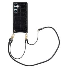 Selencia Cover per telefono Nova Croco con cordino e portacarte Samsung Galaxy S25 - Nero